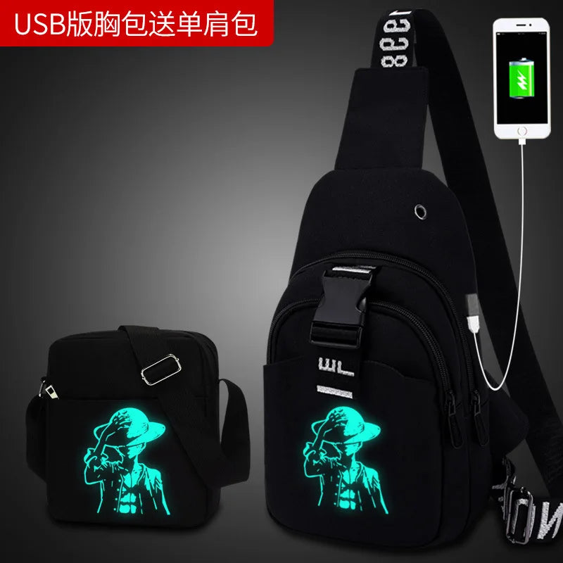 NEW USB Charged Shoulder Bag Waterproof Multifunction Light Reflective Men Chest Bag Fashion Travel Crossbody Bag Anti-Theft