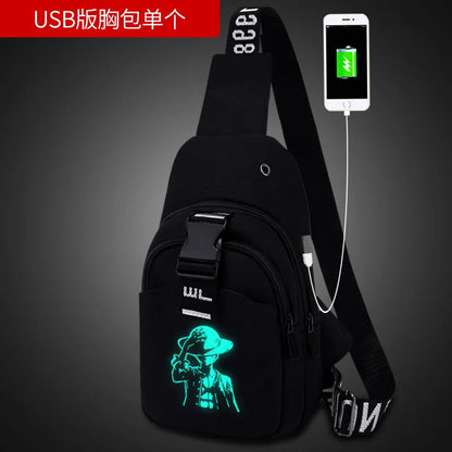 NEW USB Charged Shoulder Bag Waterproof Multifunction Light Reflective Men Chest Bag Fashion Travel Crossbody Bag Anti-Theft