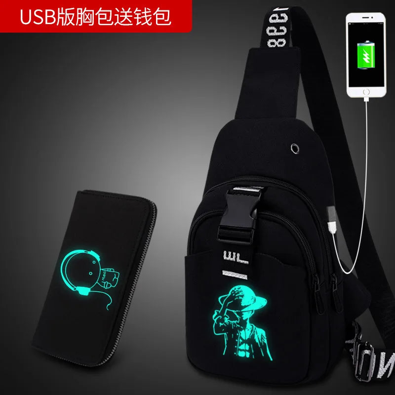 NEW USB Charged Shoulder Bag Waterproof Multifunction Light Reflective Men Chest Bag Fashion Travel Crossbody Bag Anti-Theft