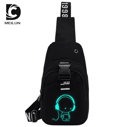 NEW USB Charged Shoulder Bag Waterproof Multifunction Light Reflective Men Chest Bag Fashion Travel Crossbody Bag Anti-Theft