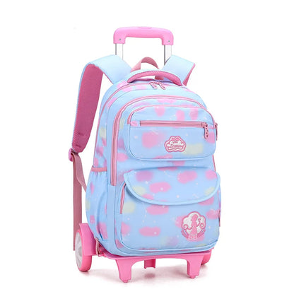NEW Waterproof Kids School Backpack With Wheel Removable Children School Bags for girls Kids Trolley Schoolbag Luggage Book Bags