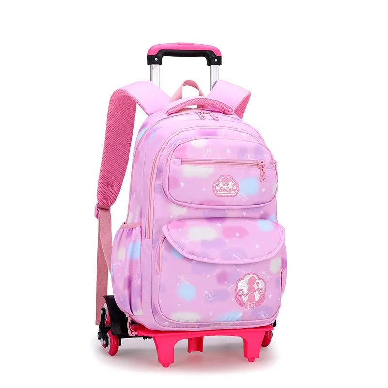 NEW Waterproof Kids School Backpack With Wheel Removable Children School Bags for girls Kids Trolley Schoolbag Luggage Book Bags