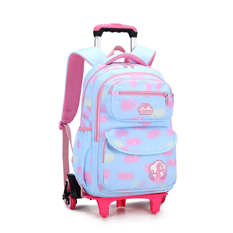 NEW Waterproof Kids School Backpack With Wheel Removable Children School Bags for girls Kids Trolley Schoolbag Luggage Book Bags