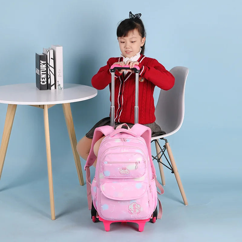 NEW Waterproof Kids School Backpack With Wheel Removable Children School Bags for girls Kids Trolley Schoolbag Luggage Book Bags