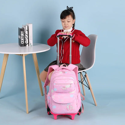 NEW Waterproof Kids School Backpack With Wheel Removable Children School Bags for girls Kids Trolley Schoolbag Luggage Book Bags