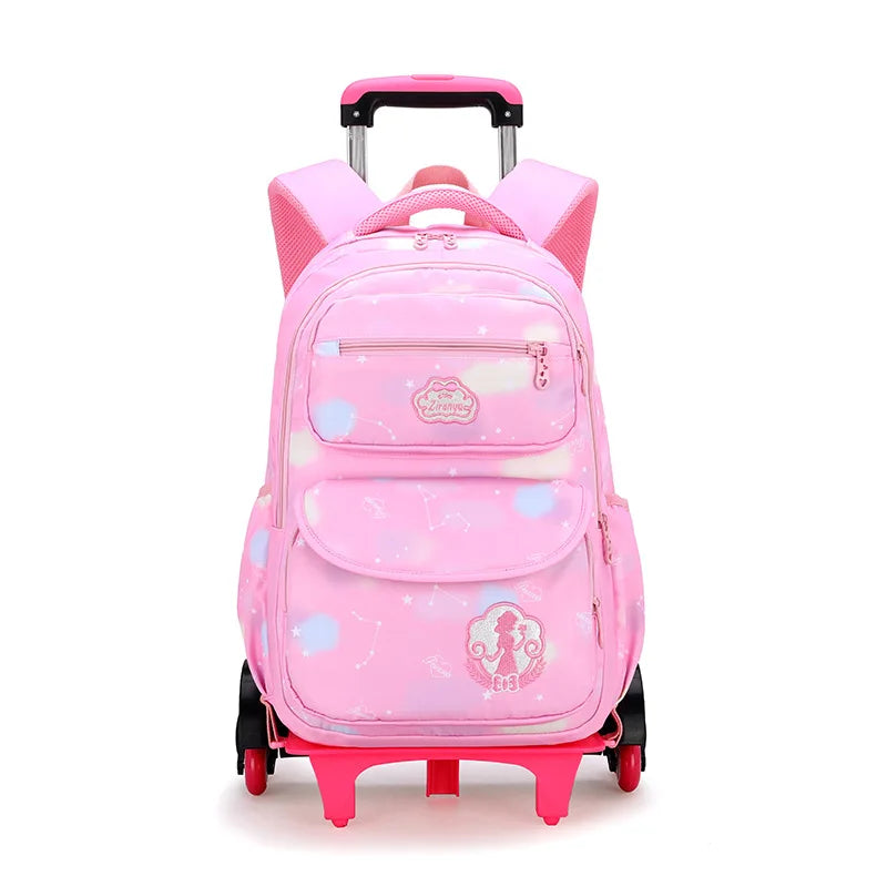 NEW Waterproof Kids School Backpack With Wheel Removable Children School Bags for girls Kids Trolley Schoolbag Luggage Book Bags