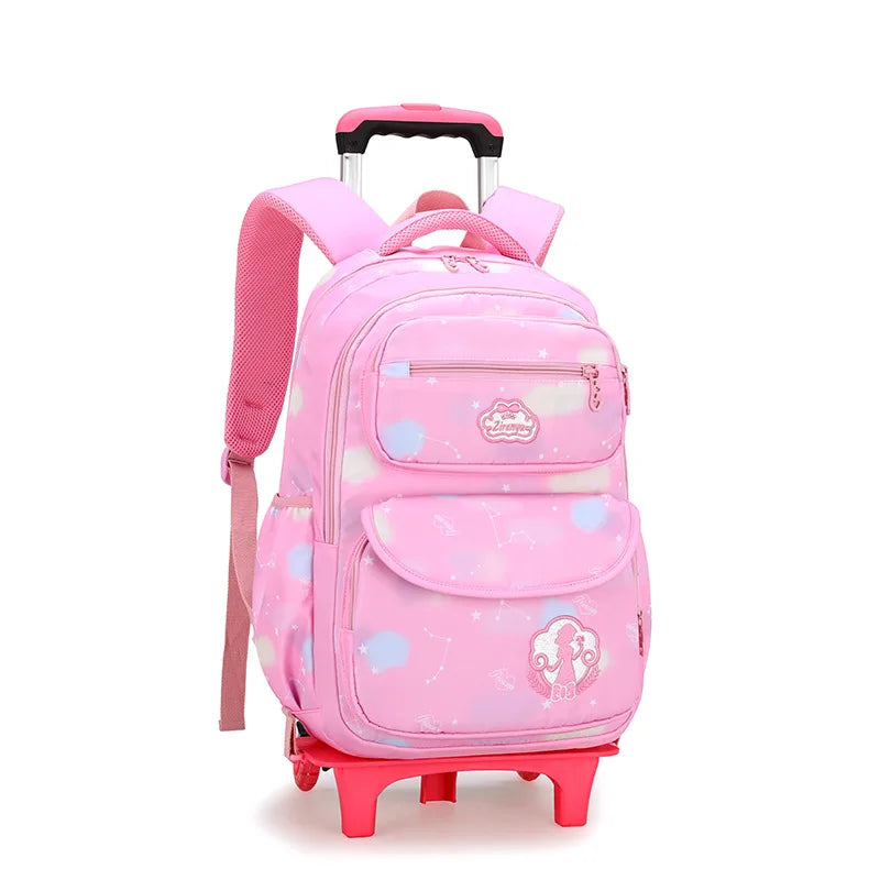 NEW Waterproof Kids School Backpack With Wheel Removable Children School Bags for girls Kids Trolley Schoolbag Luggage Book Bags