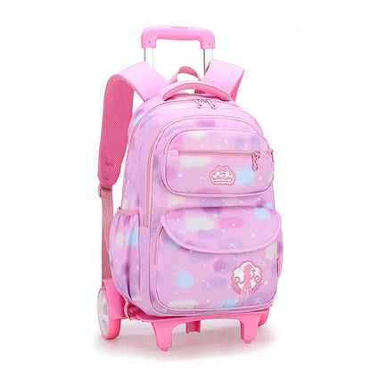 NEW Waterproof Kids School Backpack With Wheel Removable Children School Bags for girls Kids Trolley Schoolbag Luggage Book Bags