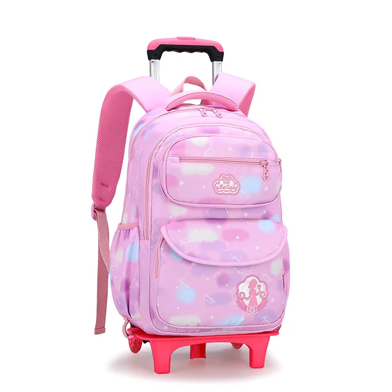 NEW Waterproof Kids School Backpack With Wheel Removable Children School Bags for girls Kids Trolley Schoolbag Luggage Book Bags