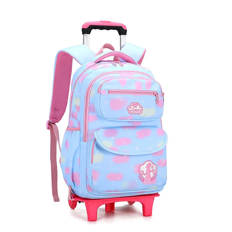 NEW Waterproof Kids School Backpack With Wheel Removable Children School Bags for girls Kids Trolley Schoolbag Luggage Book Bags
