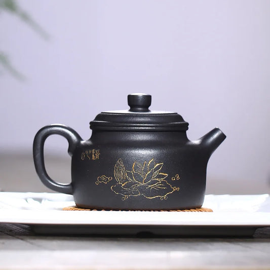 NI Xin'an Original Yixing Clay Teapot Black Mud Clean Dezhong Teapot Carved Teapot Tea Set Rain Medium Sand Manufacturer One Pie