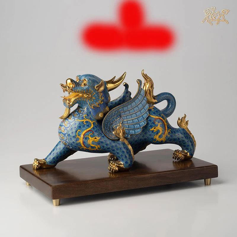 National treasure Cloisonne Royal Dragon PI XIU HOME company business bring wealth money GOOD LUCK 24K Gold-plated statue