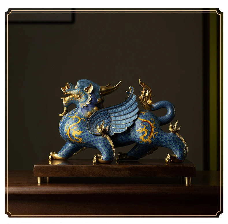 National treasure Cloisonne Royal Dragon PI XIU HOME company business bring wealth money GOOD LUCK 24K Gold-plated statue