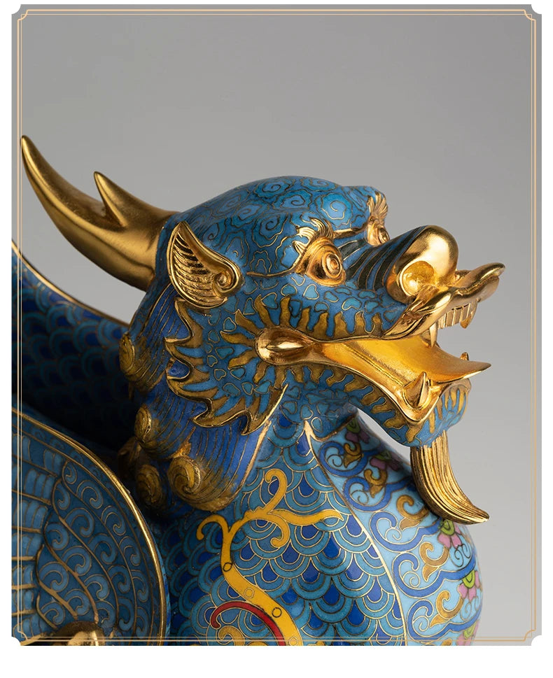 National treasure Cloisonne Royal Dragon PI XIU HOME company business bring wealth money GOOD LUCK 24K Gold-plated statue