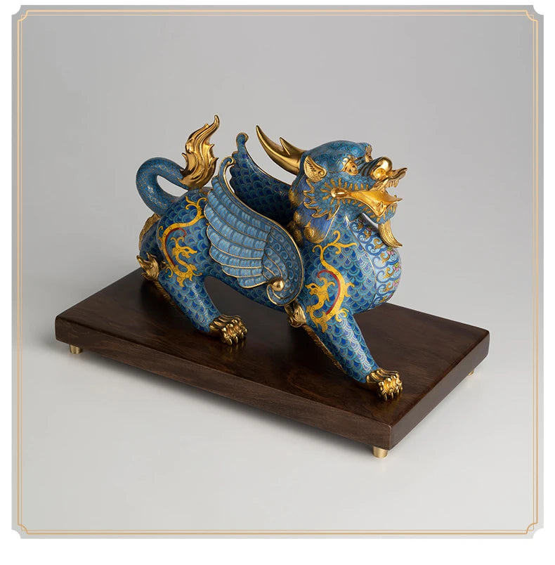 National treasure Cloisonne Royal Dragon PI XIU HOME company business bring wealth money GOOD LUCK 24K Gold-plated statue