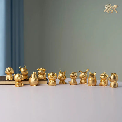 National treasure TOP Collection 24K Gold-plated 12 Chinese Zodiacs animal Mascot Company business GOOD LUCK ART statue 1p