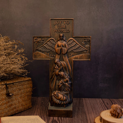 Nativity Wooden Crosses Christian Home Decor Tabletop Centerpieces Wooden Nativity Scene Sculptures and Figurines Christmas Gift