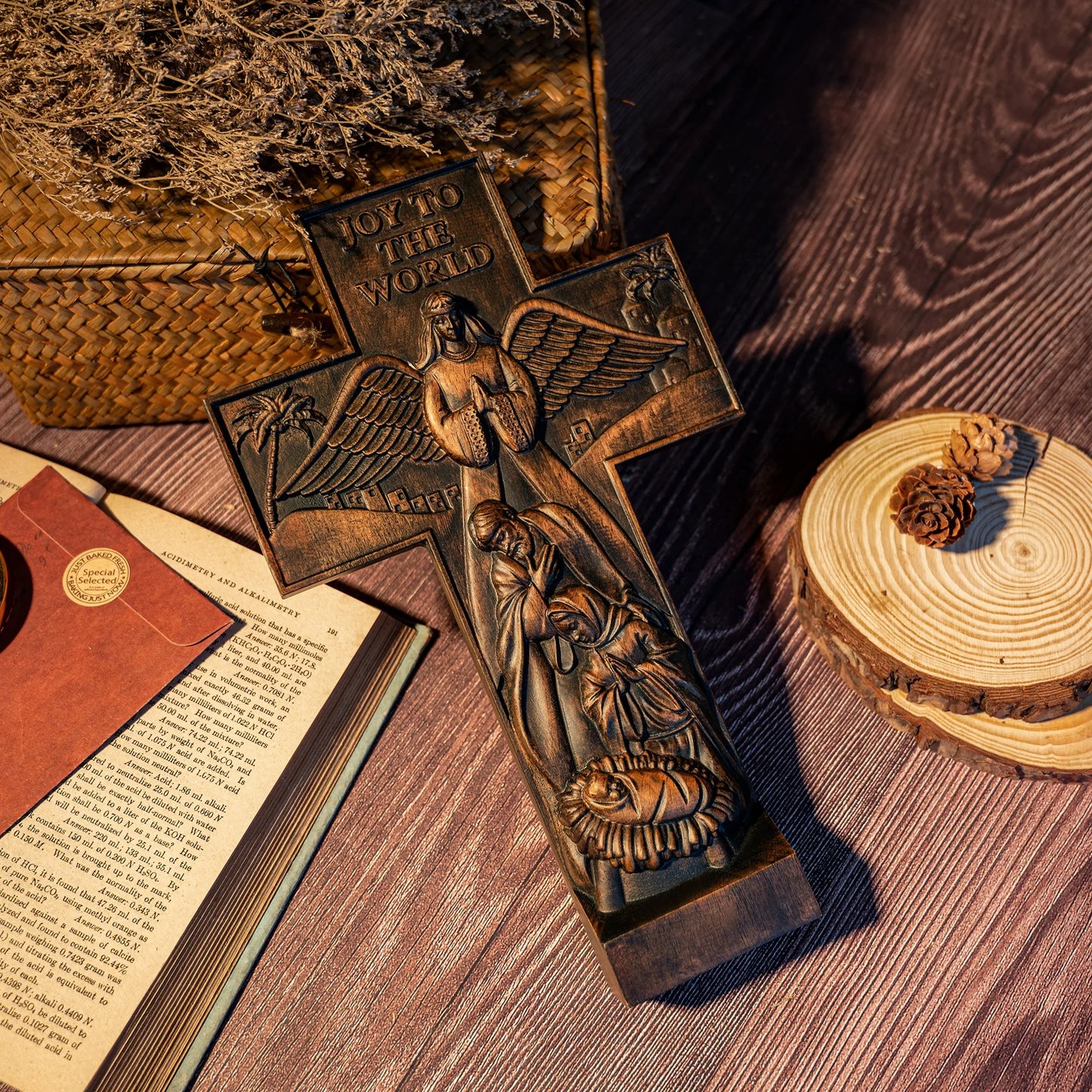 Nativity Wooden Crosses Christian Home Decor Tabletop Centerpieces Wooden Nativity Scene Sculptures and Figurines Christmas Gift