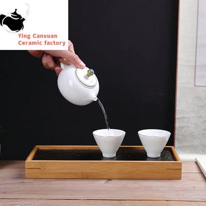 Natural Bamboo Double Layer Black Stone Tea Tray Rectangular Water Storage Small Tea Tray Chinese Tea Ceremony Accessories