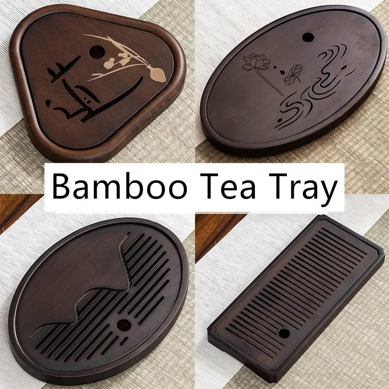 Natural Bamboo Tea Tray Drainage Water Storage Bamboo Tray Tea Set Accessories Chinese Tea Room Ceremony Tools Wet and Dry Use
