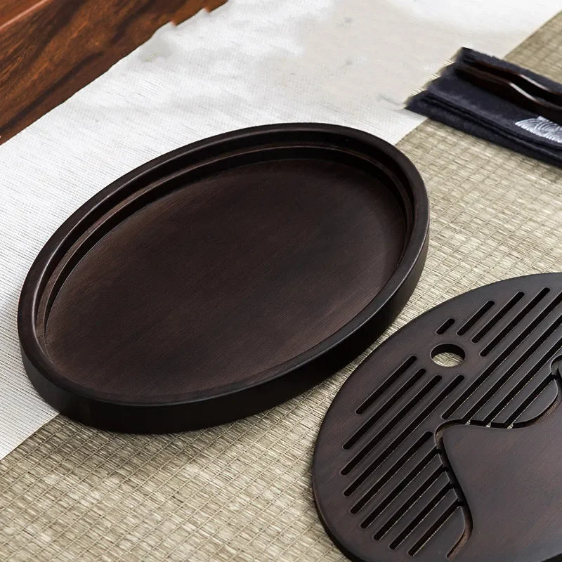 Natural Bamboo Tea Tray Drainage Water Storage Bamboo Tray Tea Set Accessories Chinese Tea Room Ceremony Tools Wet and Dry Use
