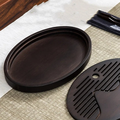 Natural Bamboo Tea Tray Drainage Water Storage Bamboo Tray Tea Set Accessories Chinese Tea Room Ceremony Tools Wet and Dry Use