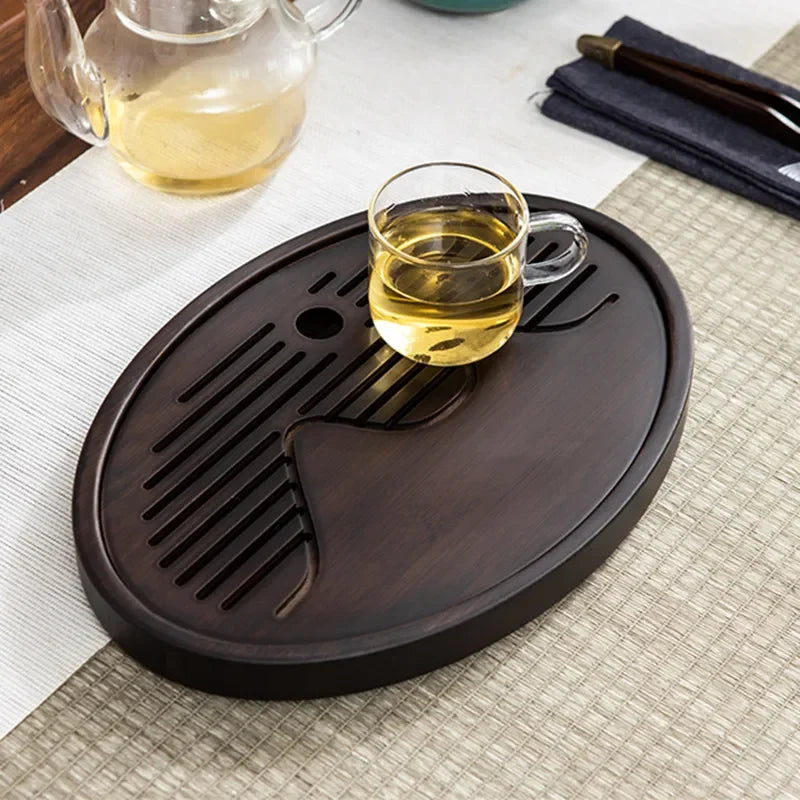 Natural Bamboo Tea Tray Drainage Water Storage Bamboo Tray Tea Set Accessories Chinese Tea Room Ceremony Tools Wet and Dry Use