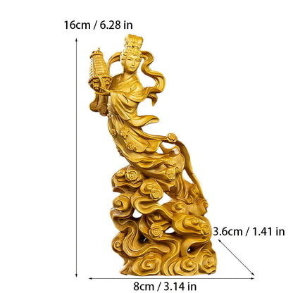 Natural Boxwood  Beauty Scattered Flowers Figure Statue Solid Wood Carving Chinese Traditional Art Home Room Office Decorations