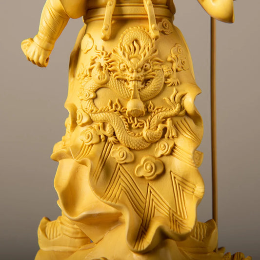 Natural Boxwood  Kowloon Kwan Kung Statue ，Solid Wood Carving Home Room Office Feng Shui God of Wealth Figure Statue