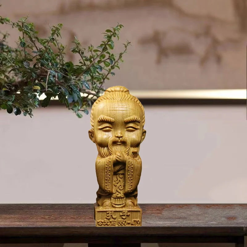Natural Cypress Confucianism Confucius Statue，Solid Wood Handmade Art carving Home Room, Office Decoration Figure Statue
