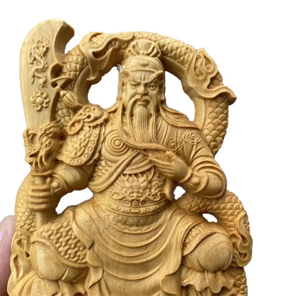 Natural Cypress Guan Gong Characters Decorative Statue Solid wood carving Chinese God Of WealthHome Room Office Feng Shui Statue