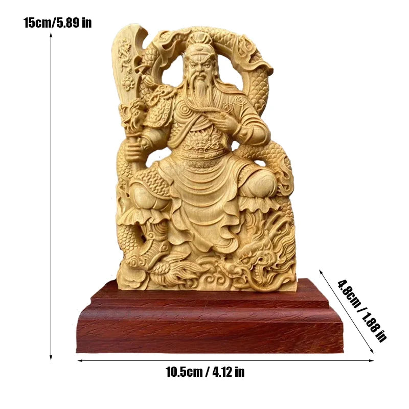 Natural Cypress Guan Gong Characters Decorative Statue Solid wood carving Chinese God Of WealthHome Room Office Feng Shui Statue