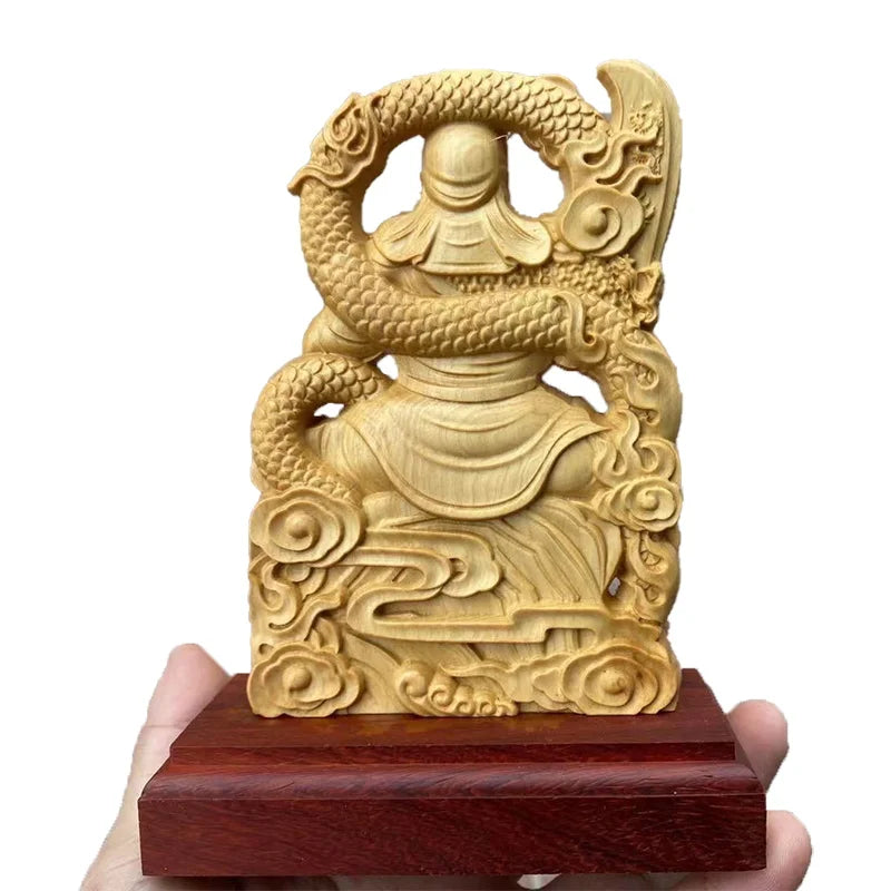 Natural Cypress Guan Gong Characters Decorative Statue Solid wood carving Chinese God Of WealthHome Room Office Feng Shui Statue