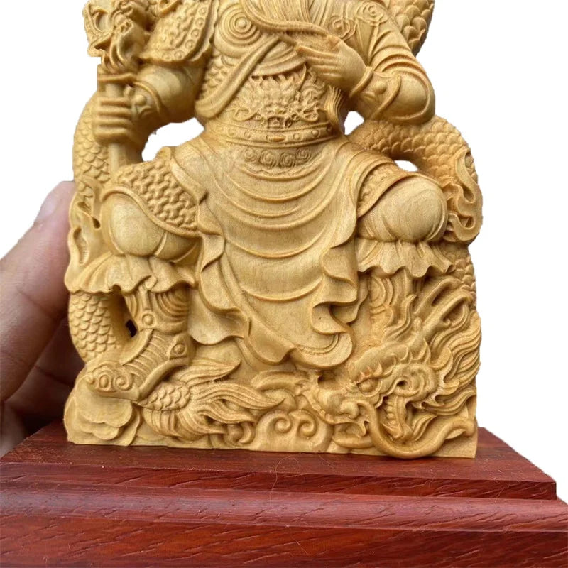 Natural Cypress Guan Gong Characters Decorative Statue Solid wood carving Chinese God Of WealthHome Room Office Feng Shui Statue