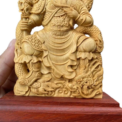Natural Cypress Guan Gong Characters Decorative Statue Solid wood carving Chinese God Of WealthHome Room Office Feng Shui Statue