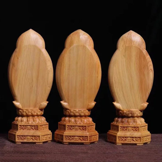 Natural Cypress Guanyin, Tathagata Statue Solid Wood Carving Chinese Buddhist Figures Home Room Office Feng Shui Statue Suit