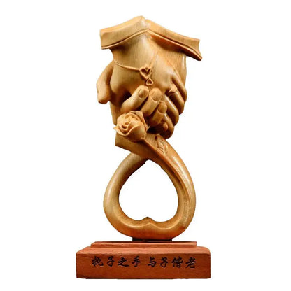 Natural Cypress Hand in Hand Love Statue Solid Wood Carving  High Quality Home Room Office Wedding Decoration Souvenirs 6.28 in