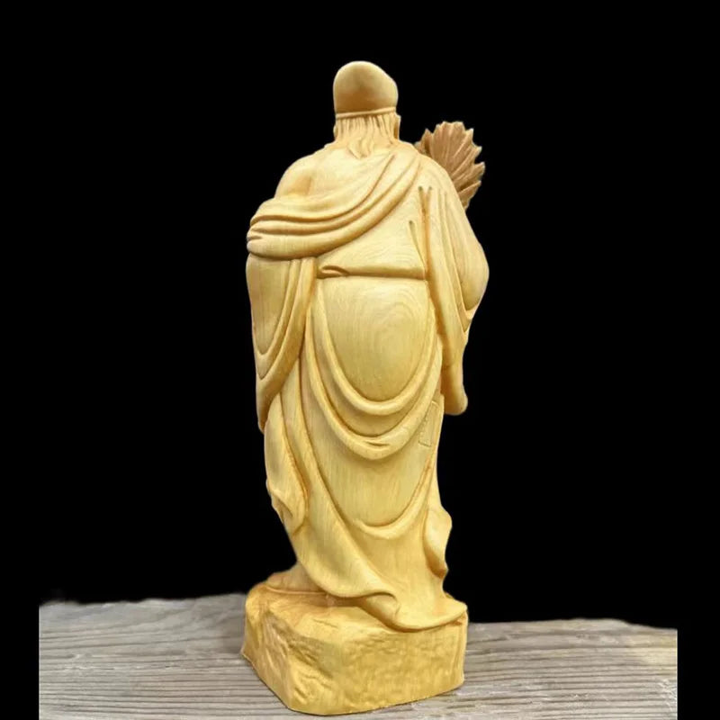 Natural Cypress-Jigong Characters Statue Solid Wood Carving Chinese Buddha Statues Home Room Office Decoration Statue 17cm