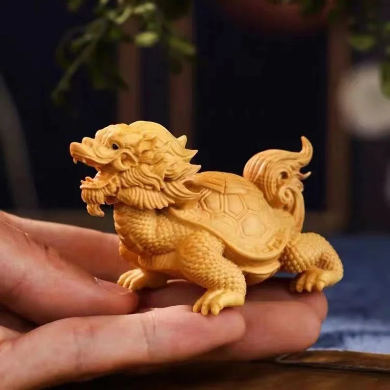 Natural Cypress Longevity turtle Animals Statue Chinese Characteristic God Beast Home Room, Office Feng Shui Decorations Gifts