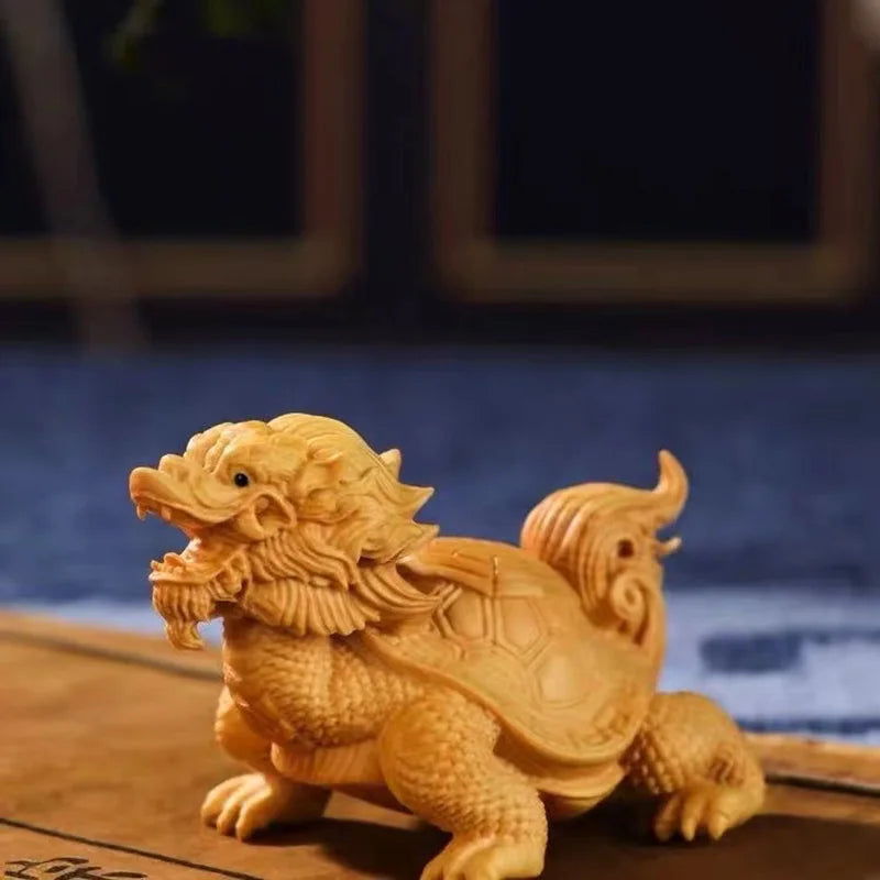 Natural Cypress Longevity turtle Animals Statue Chinese Characteristic God Beast Home Room, Office Feng Shui Decorations Gifts