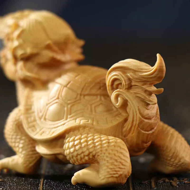 Natural Cypress Longevity turtle Animals Statue Chinese Characteristic God Beast Home Room, Office Feng Shui Decorations Gifts