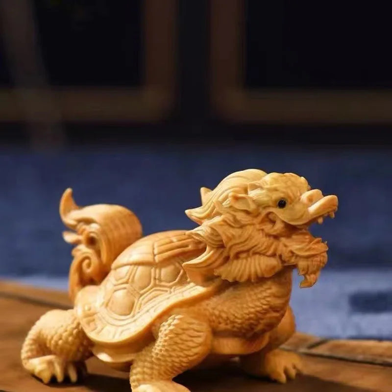 Natural Cypress Longevity turtle Animals Statue Chinese Characteristic God Beast Home Room, Office Feng Shui Decorations Gifts