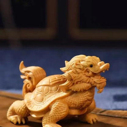 Natural Cypress Longevity turtle Animals Statue Chinese Characteristic God Beast Home Room, Office Feng Shui Decorations Gifts