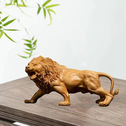 Natural Cypress Wood  Lion Statue, Solid Wood Hand-Carved Animal Sculpture Home Room Office Decoration Artwork The Perfect Gift