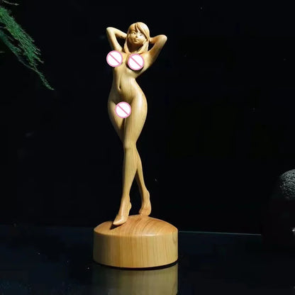 Natural Cypress Wood  Naked women Characters  Statue Solid Wood Hand-Carved Home Room Office Decoration Artwork The Perfect Gift
