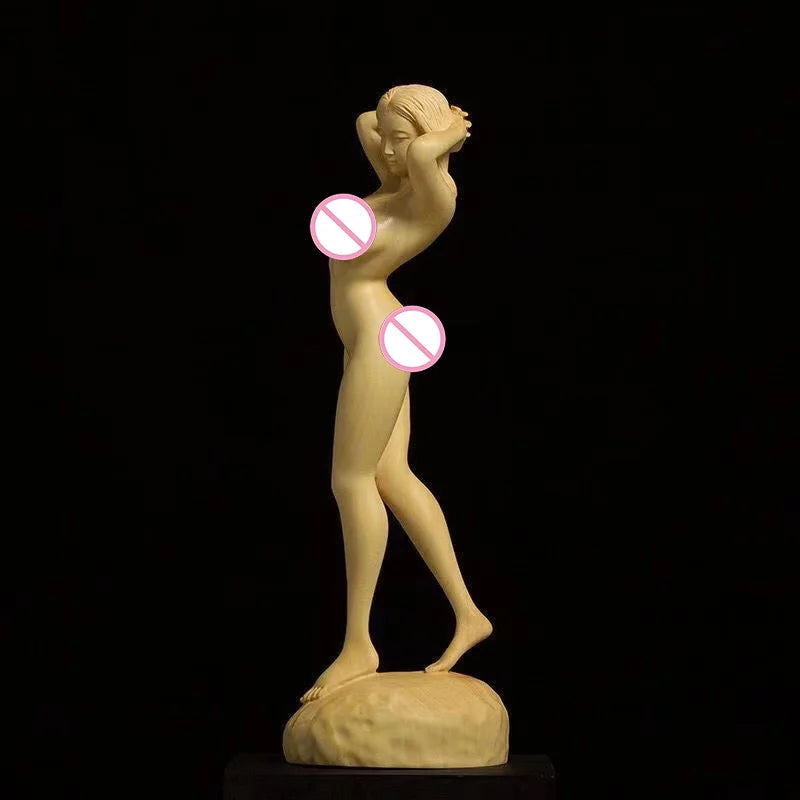 Natural Cypress Wood  Naked women Characters  Statue Solid Wood Hand-Carved Home Room Office Decoration Artwork The Perfect Gift