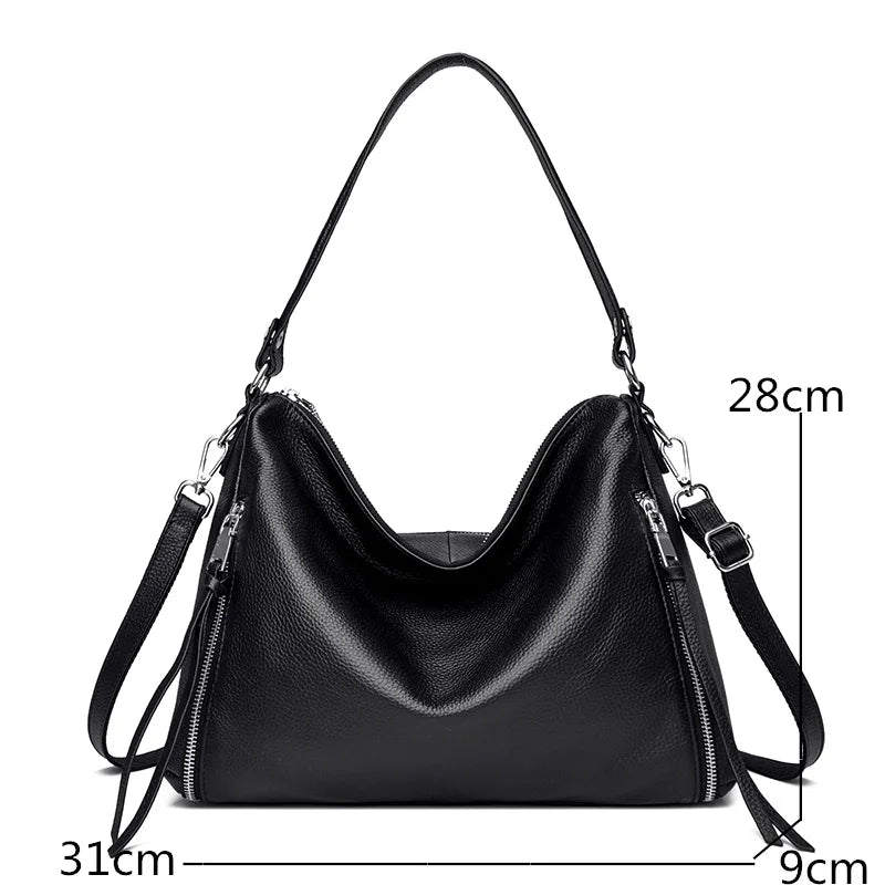 Natural Genuine Leather Handbags Women's Bag High Quality Soft Real Cowhide Women Shoulder Bag Large Casual Female Messenger Sac