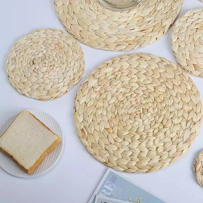 Natural Handmade Straw Woven Placemat, Round Braided Placemat, Table Mat, 4Pcs