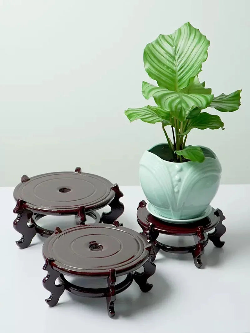 Natural Mahogany Round Three-dimensional Flowerpot Fish Tank Crystal Ball Photography Lens Display Stand Base Supply Home Decor