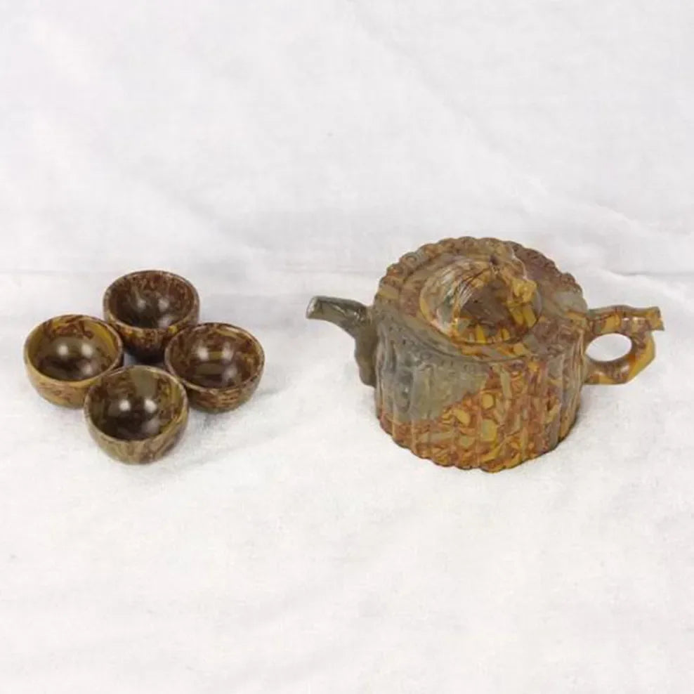 Natural Nuwa Stone Teapot Colorful Stone Health Care Tea Set Jade Tea Cup Teapot Set High-End Tea Set Gifts Crafts